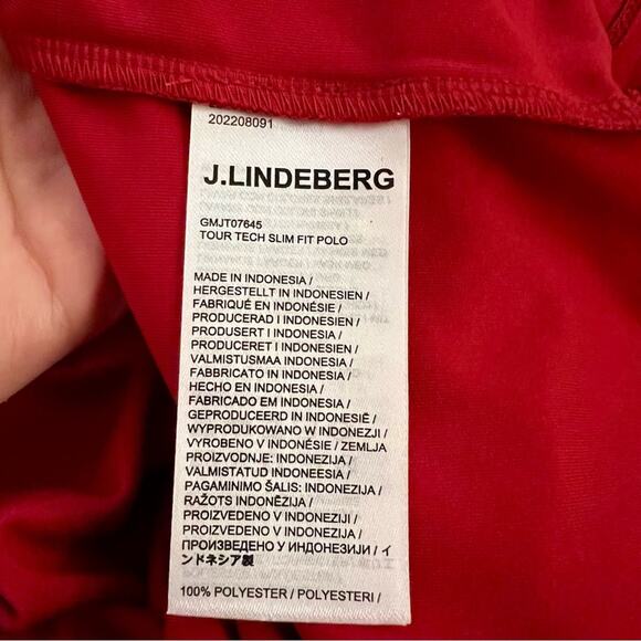 J. LINDEBERG Tour Tech Slim Fit Polo Chili Pepper Red Logo Stretch Sz Large NEW - Picture 9 of 12